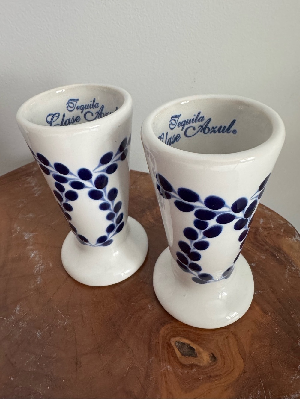 Clase Azul Set of 2 White & Blue Hand Painted Ceramic Snifter Shot Glasses